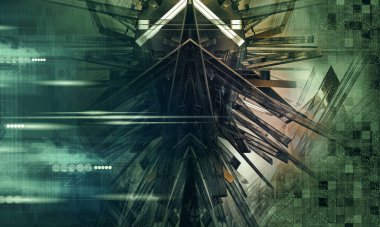 Soyut teknolojinin 3 boyutlu illüstrasyonu Sancak arkaplanı için hazır dijital hi-tech konsepti