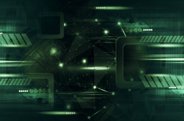 Soyut teknolojinin 3 boyutlu illüstrasyonu Sancak arkaplanı için hazır dijital hi-tech konsepti 