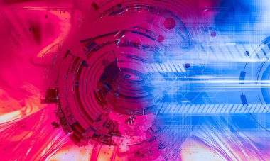 Soyut teknolojinin 3 boyutlu illüstrasyonu Sancak arkaplanı için hazır dijital hi-tech konsepti 