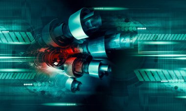 Soyut teknolojinin 3 boyutlu illüstrasyonu Sancak arkaplanı için hazır dijital hi-tech konsepti