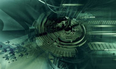 Soyut teknolojinin 3 boyutlu illüstrasyonu Sancak arkaplanı için hazır dijital hi-tech konsepti 