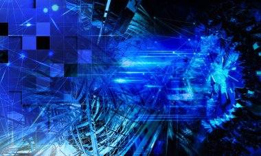 Soyut teknolojinin 3 boyutlu illüstrasyonu Sancak arkaplanı için hazır dijital hi-tech konsepti 