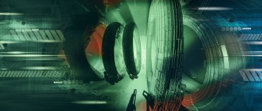 Soyut teknolojinin 3 boyutlu illüstrasyonu Sancak arkaplanı için hazır dijital hi-tech konsepti