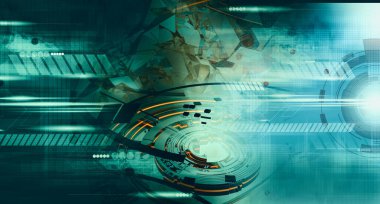 Soyut teknolojinin 3 boyutlu illüstrasyonu Sancak arkaplanı için hazır dijital hi-tech konsepti 