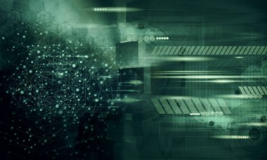 Soyut teknolojinin 3 boyutlu illüstrasyonu Sancak arkaplanı için hazır dijital hi-tech konsepti 