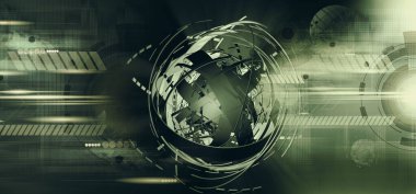 Soyut teknolojinin 3 boyutlu illüstrasyonu Sancak arkaplanı için hazır dijital hi-tech konsepti 