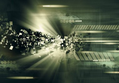 Soyut teknolojinin 3 boyutlu illüstrasyonu Sancak arkaplanı için hazır dijital hi-tech konsepti 