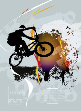 Active man. BMX rider in abstract sport background, vector. clipart