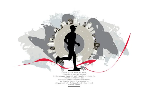 Actieve Man Running Man Met Abstracte Sport Landschap Achtergrond Vector — Stockvector