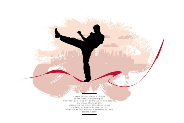 Genç Erkek Karate Savaşçısı Poster Veya Afiş Için Spor Arkaplanı — Stok Vektör