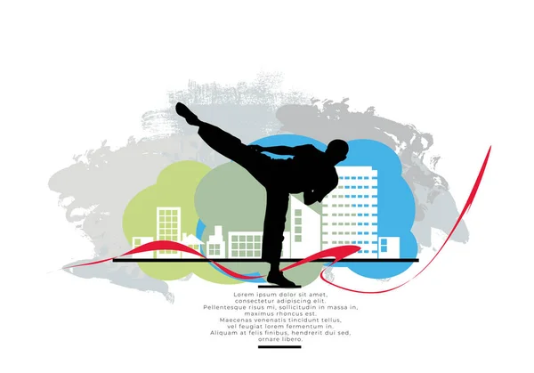 Joven Guerrero Karate Masculino Fondo Deportivo Listo Para Cartel Banner — Archivo Imágenes Vectoriales