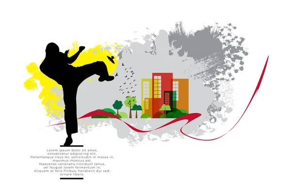 Young Male Karate Warrior Sport Background Ready Poster Banner Vector — Stock Vector