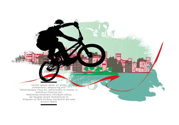 Homme Actif Bmx Rider Arrière Plan Abstrait Paysage Sportif Vecteur — Image vectorielle