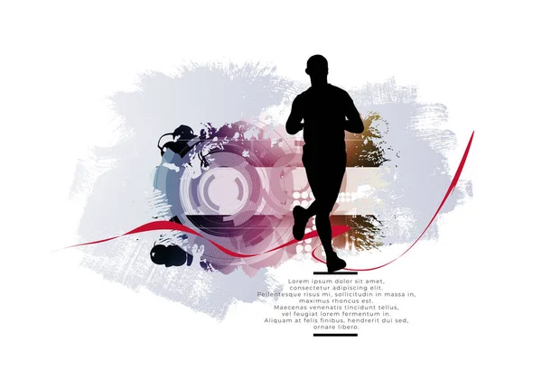 Actieve Man Running Man Met Abstracte Sport Landschap Achtergrond Vector — Stockvector