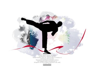 Genç erkek karate savaşçısı. Sağlıklı bir yaşam tarzı. Dövüş sanatları. Vektör