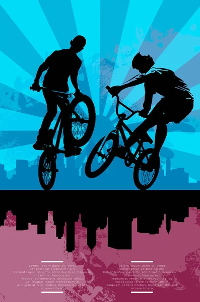 활동적 젊은이들이 자전거 위에서 묘기를 선보이고 있습니다 극단적 운동이죠 포스터나 — 스톡 벡터