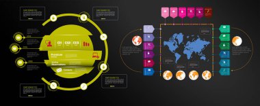 Modern bilgi grafiklerinin vektör çizimleri. Web sitesinde, şirket raporunda veya sunumunda kullan