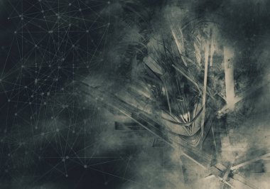 Yenilikçilik teknolojisinin 3D çizimi arka plan yüksek teknoloji iletişim konsepti