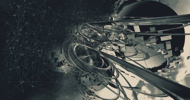 Yenilikçilik teknolojisinin 3D çizimi arka plan yüksek teknoloji iletişim konsepti