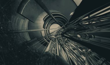 Yenilikçilik teknolojisinin 3D çizimi arka plan yüksek teknoloji iletişim konsepti