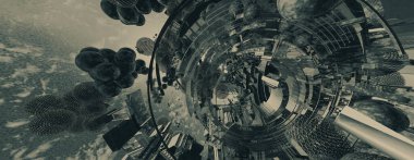 Yenilikçilik teknolojisinin 3D çizimi arka plan yüksek teknoloji iletişim konsepti