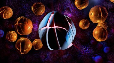 Bilim teknolojisi konseptinin 3 boyutlu illüstrasyonu. İletişim ağı