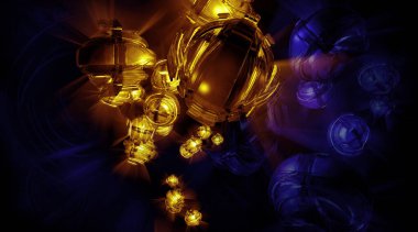 Bilim teknolojisi konseptinin 3 boyutlu illüstrasyonu. İletişim ağı