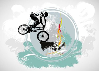 Soyut arkaplanda BMX sürücüsü, spor vektörü