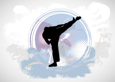 Genç erkek karate savaşçısı. Sağlıklı bir yaşam tarzı. Dövüş sanatları. Vektör