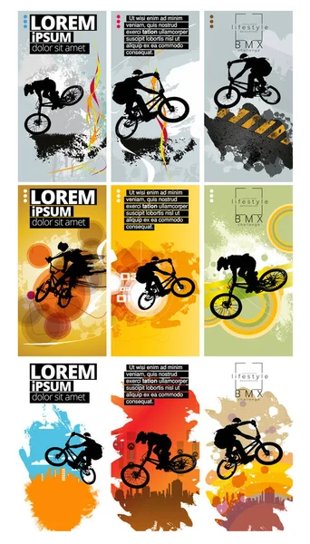 Aktif Gençler Bisiklet Üzerinde Numaralar Yapıyor Ekstrem Spor Konsepti Poster — Stok Vektör