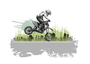 Motosiklet süren aktif bir adamın spor geçmişi internet afişleri, sosyal medya afişleri, web siteleri başlıkları, vektör illüstrasyonları için hazır. 