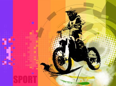 Motosiklet süren aktif bir adamın spor geçmişi internet afişleri, sosyal medya afişleri, web siteleri başlıkları, vektör illüstrasyonları için hazır. 