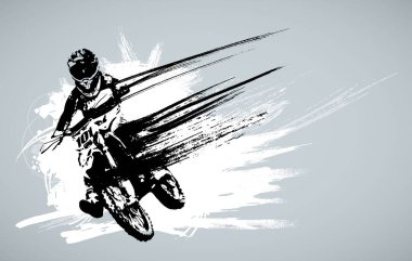 Motosiklet süren aktif bir adamın spor geçmişi internet afişleri, sosyal medya afişleri, web siteleri başlıkları, vektör illüstrasyonları için hazır. 