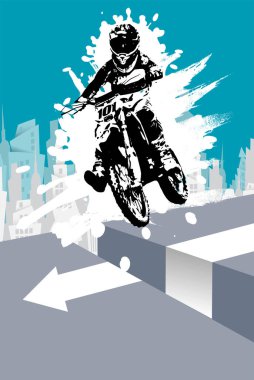 Motosiklet süren aktif bir adamın spor geçmişi internet afişleri, sosyal medya afişleri, web siteleri başlıkları, vektör illüstrasyonları için hazır. 