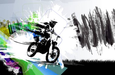 Motosiklet süren aktif bir adamın spor geçmişi internet afişleri, sosyal medya afişleri, web siteleri başlıkları, vektör illüstrasyonları için hazır. 