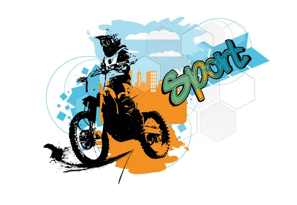 アクティブ男とスポーツの背景は インターネットバナー ソーシャルメディアバナー ウェブサイトのヘッダー ベクトルイラストの準備ができてバイクに乗る — ストックベクタ