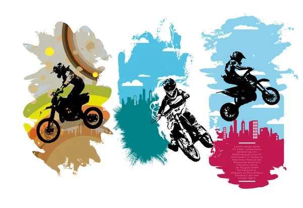 Sport Background Active Man Riding Motobike Ready Internet Banners Social — Stock Vector