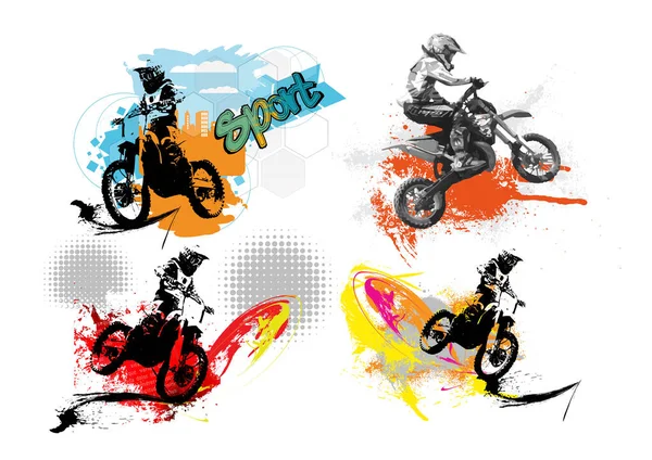 Motosiklet süren aktif bir adamın spor geçmişi internet afişleri, sosyal medya afişleri, web siteleri başlıkları, vektör illüstrasyonları için hazır. 