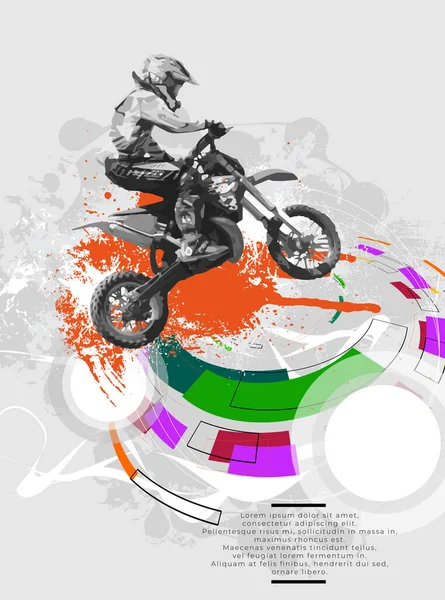Sport Background Active Man Riding Motobike Ready Internet Banners Social — Stock Vector