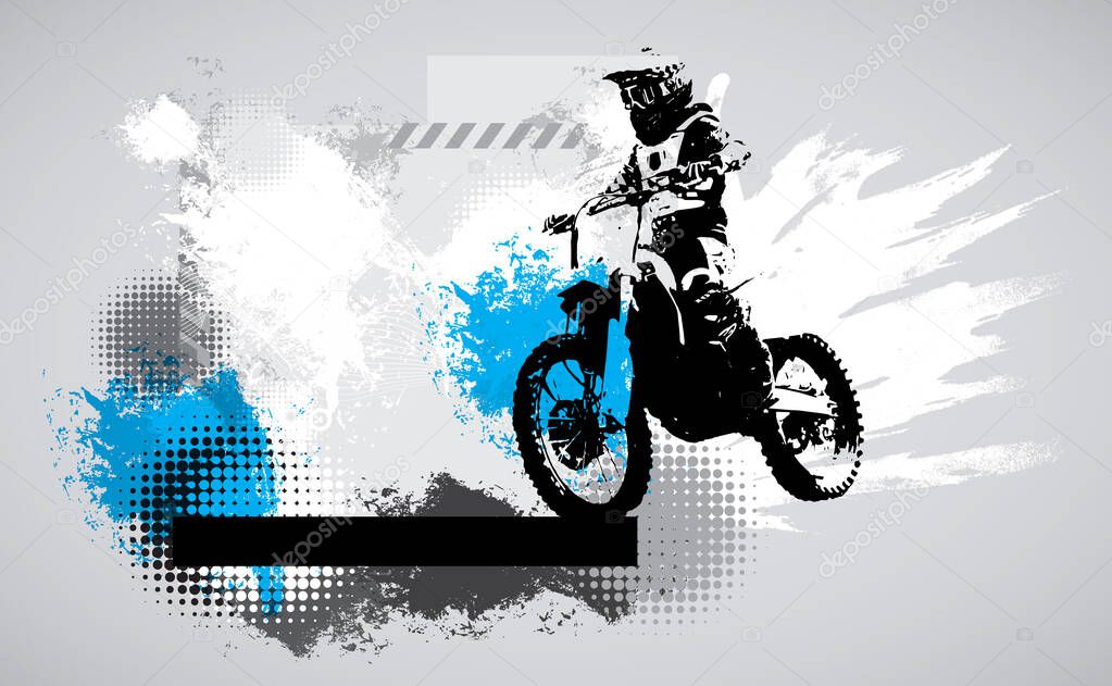 Sport background with active man riding motobike ready for internet banners, social media banners, headers of websites, vector illustration 
