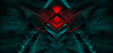 Soyut teknoloji iletişim konseptinin 3 boyutlu çizimi. Grafiksel soyut arkaplan