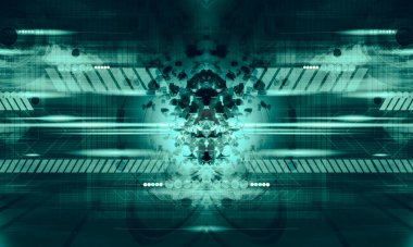 Soyut teknoloji iletişim konseptinin 3 boyutlu çizimi. Grafiksel soyut arkaplan