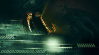 Soyut teknoloji iletişim konseptinin 3 boyutlu çizimi. Grafiksel soyut arkaplan