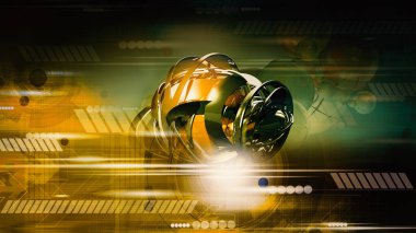 Soyut teknoloji iletişim konseptinin 3 boyutlu çizimi. Grafiksel soyut arkaplan