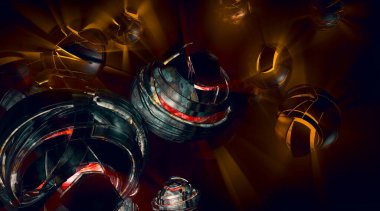 Soyut teknoloji iletişim konseptinin 3 boyutlu çizimi. Grafiksel soyut arkaplan