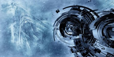 Bilim teknolojisi konseptinin 3 boyutlu illüstrasyonu. İletişim ağı