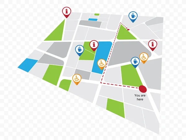 Mapa vectorial con pines turísticos — Archivo Imágenes Vectoriales