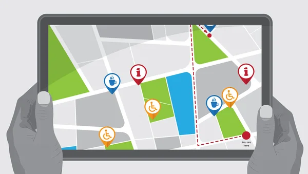 Mappa vettoriale con i perni del turista — Vettoriale Stock