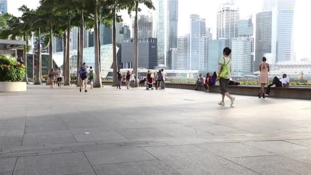 Gente en Marina Bay waterfront — Vídeo de stock