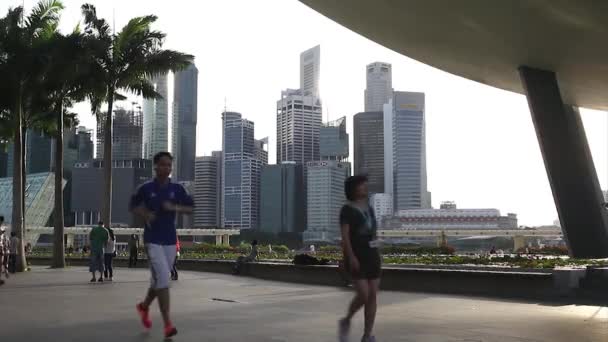 Pessoas em Marina Bay beira-mar — Vídeo de Stock